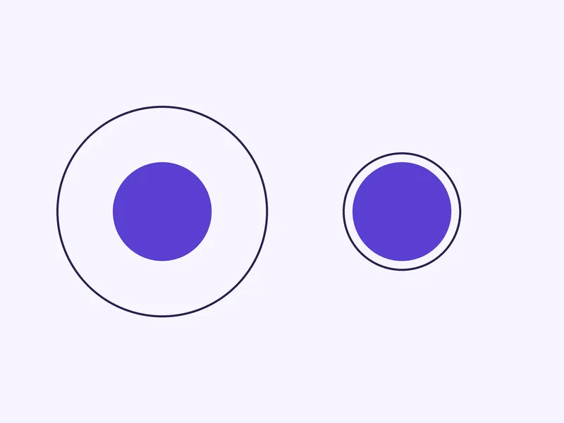 Two equal purple discs, one inside a big ring and one inside a ring only a little bigger