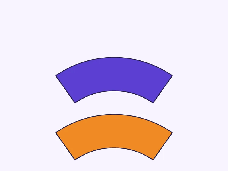 Two identical curved shapes stacked one above the other; the lower one looks bigger