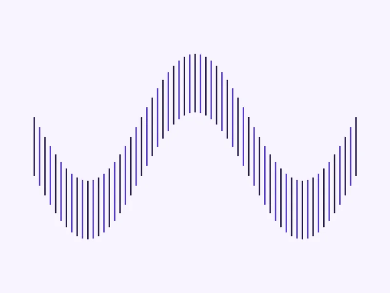 Upright bars of equal height following a wave; they look like they change height